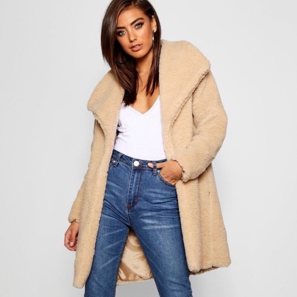 Boohoo Jackets & Blazers - Tan/cream teddy coat